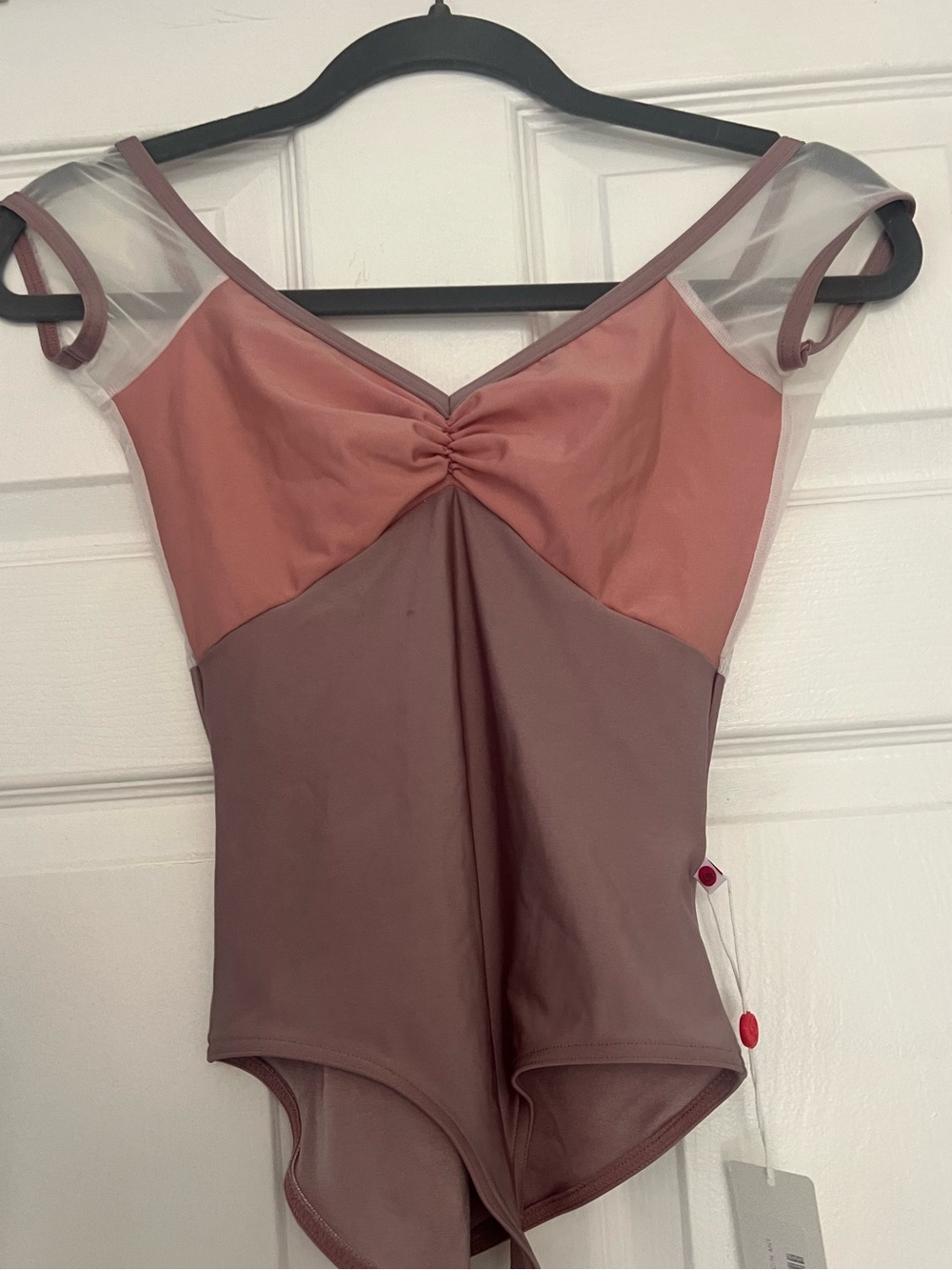 Yumiko Two-Tone Rose and Dusty Rose Dance Leotard with Sheer Cap Sleeves